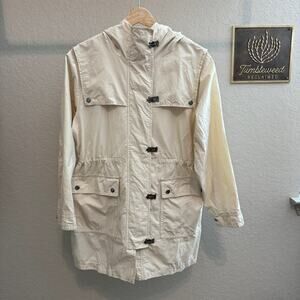 Women's J.Crew Cream Fireman Clasp and Zip Lightweight Coat Size Medium Petite